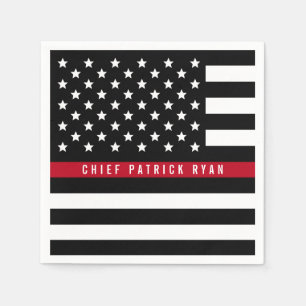 Thin Red Line Firefighter Flag Add Name Napkin