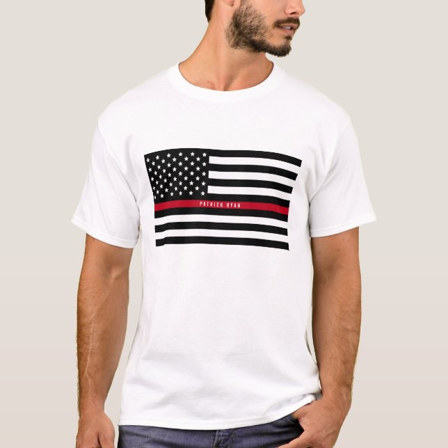 Thin Red Line Firefighter Flag Add Name T-Shirt (Front)