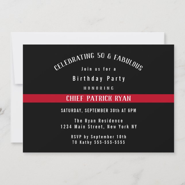 Thin Red Line Firefighter Flag Birthday Party Invitation (Back)