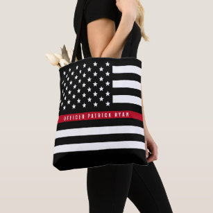 Firefighter Red Usa Flag Canvas Tote Shoulder Bag Tote Bag For Womens Black