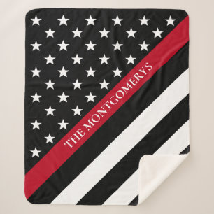 Thin Red Line Firefighter Flag Monogram Name Sherpa Blanket