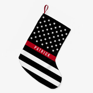 Thin Red Line Firefighter Flag Monogram Small Christmas Stocking