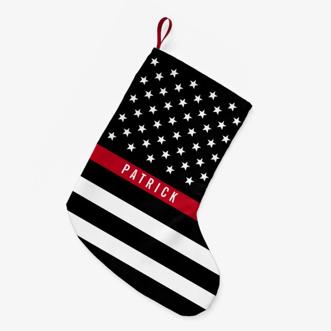 Thin Red Line Firefighter Flag Monogram Small Christmas Stocking (Front (Hanging))