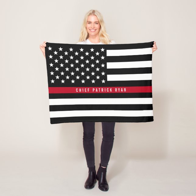 Thin Red Line Firefighter Flag Monogram Small Fleece Blanket (In Situ)