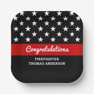 Thin Red Line Firefighter Graduation Party Paper Plate