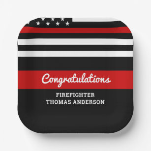 Thin Red Line Firefighter Graduation Party Paper Plate
