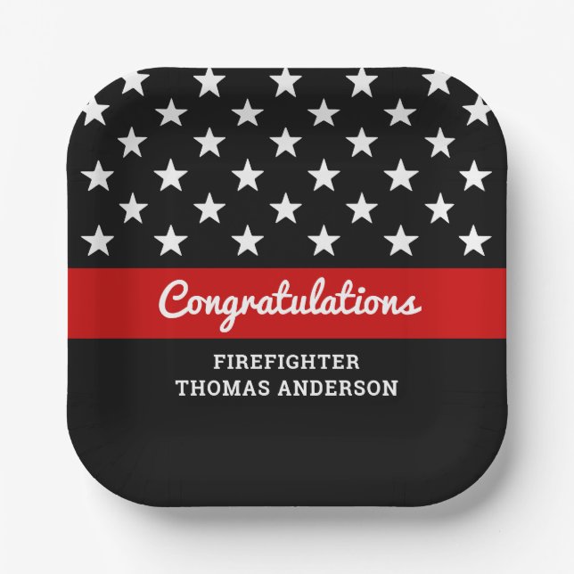 Thin Red Line Firefighter Graduation Party Paper Plate (Front)