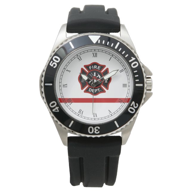 Thin Red Line Firefighter Maltese Cross White Fsce Watch (Front)