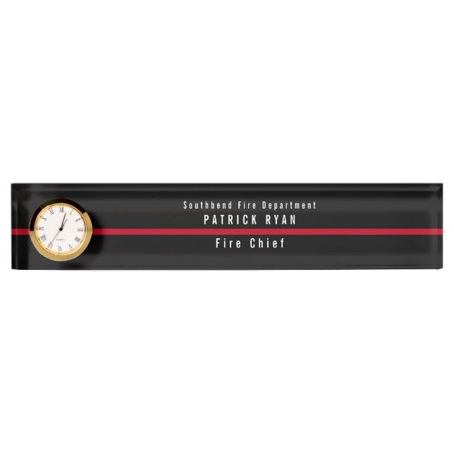 Thin Red Line Firefighter Monogram Clock Nameplate (Front)