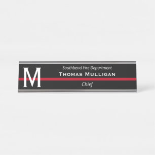 Thin Red Line Firefighter Monogrammed Initial Desk Name Plate