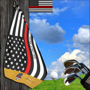 Thin Red Line & Firefighter, Monogrammed USA flag Golf Towel