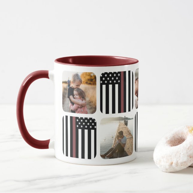 Thin Red Line Firefighter Photo Coffee Mug (With Donut)
