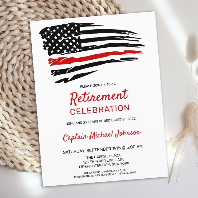 Thin Red Line Firefighter Retirement Party Invitation Postcard (Creator Uploaded)