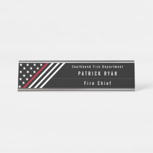 Thin Red Line Firefighter Stars Stripes Monogram Desk Name Plate