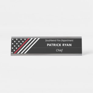 Thin Red Line Firefighter Stars Stripes Monogram Desk Name Plate