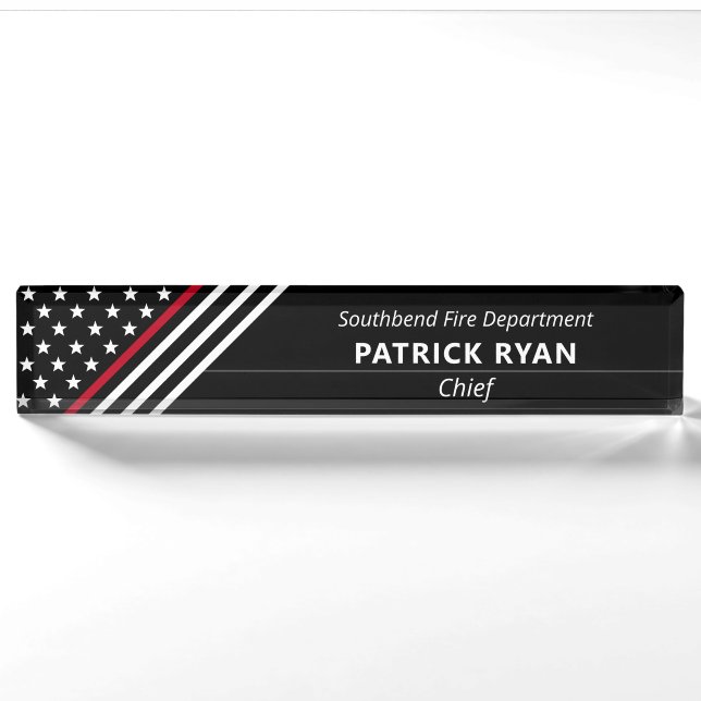 Thin Red Line Firefighter Stars Stripes Monogram Nameplate (Front)