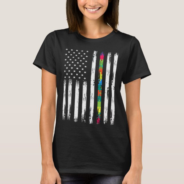 Thin Red Line Firefighter Support Autism Awareness T-Shirt (Front)