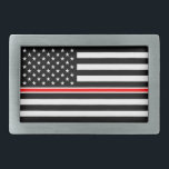 Thin Red Line Firefighters Heroes American Flag Belt Buckle<br><div class="desc">The thin red line flag was developed to show support and solidarity with fire service personnel and to honour injured or fallen firefighters. The thin blue line flag was created to show support for law enforcement. - This work is ineligible for copyright and therefore in the public domain because it...</div>