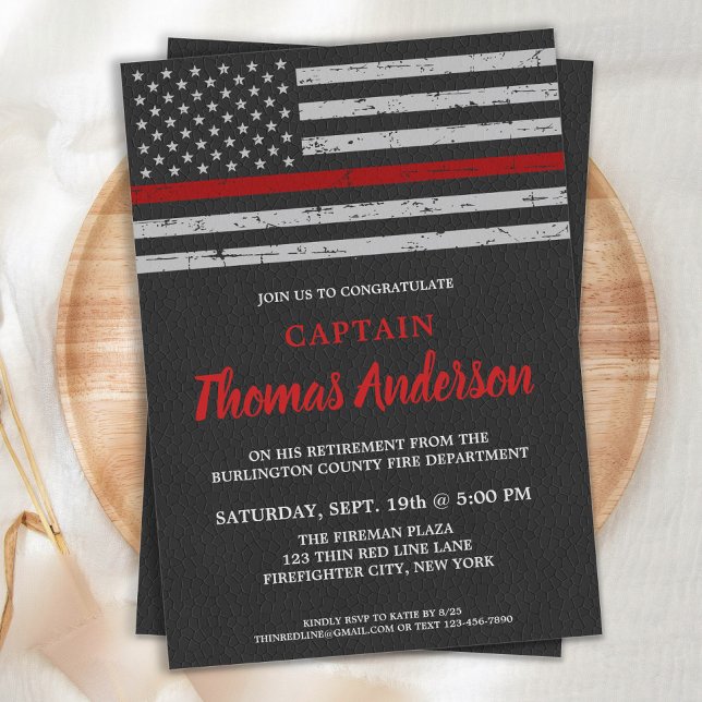 Thin Red Line Fireman Firefighter Retirement  Invitation (Creator Uploaded)