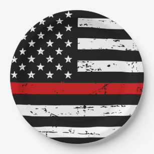 Thin Red Line Fireman Flag Firefighter  Paper Plate