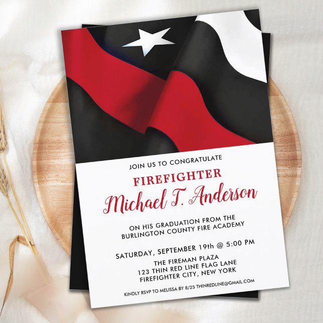 Thin Red Line Fireman Party Firefighter Graduation Invitation (Creator Uploaded)