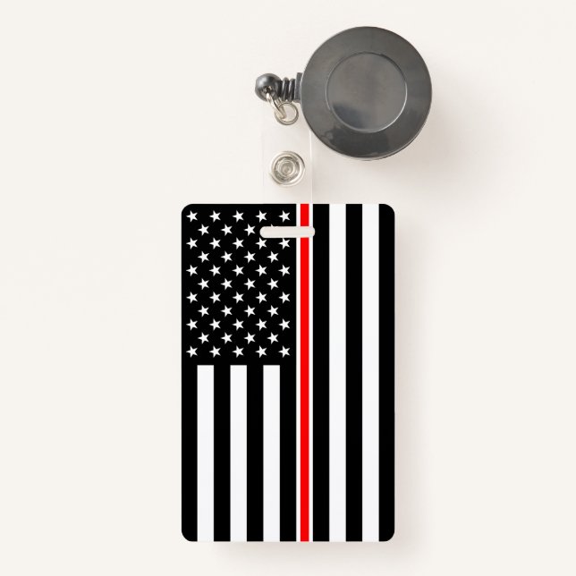 Thin Red Line Flag: Firefighter Hero Memorial Badge (Front with Retractable)