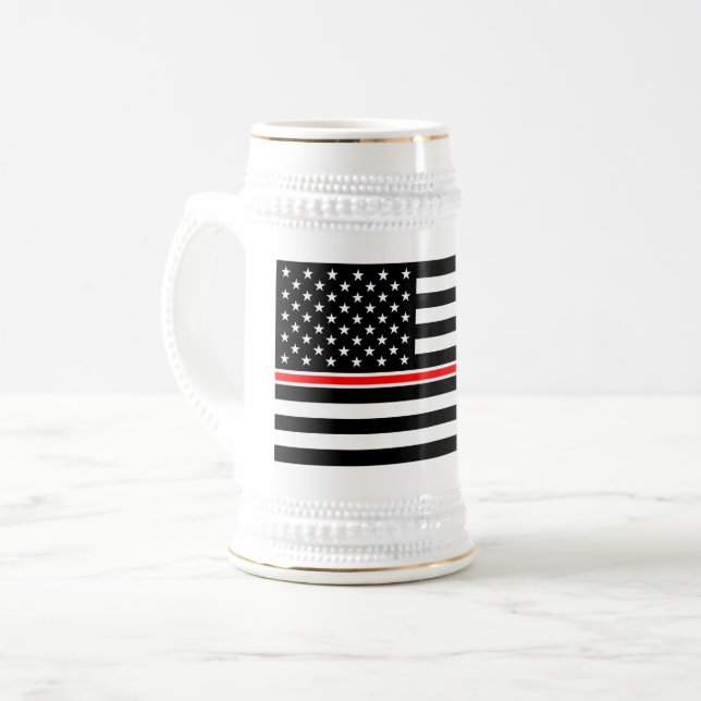 Thin Red Line Flag: Firefighter Hero Memorial Beer Stein (Front Left)