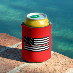 Thin Red Line Flag: Firefighter Hero Memorial Can Cooler