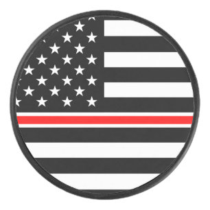 Thin Red Line Flag: Firefighter Hero Memorial Hockey Puck