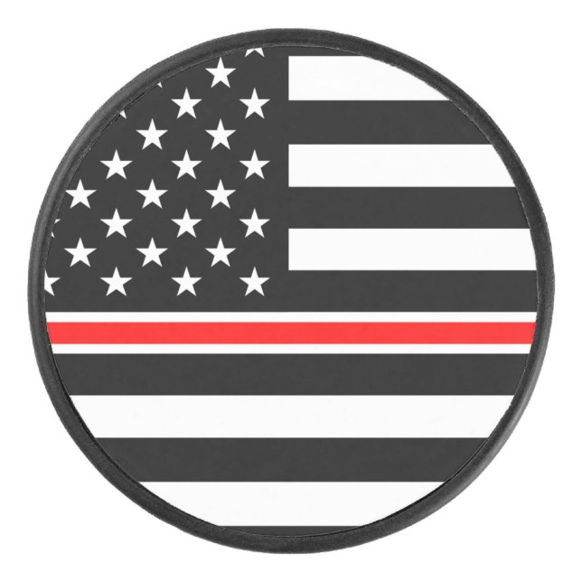 Thin Red Line Flag: Firefighter Hero Memorial Hockey Puck (Front)