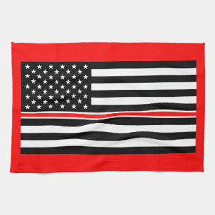 Thin Red Line Flag: Firefighter Hero Memorial Kitchen Towel