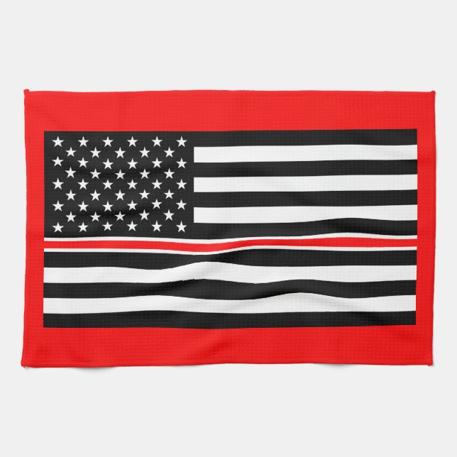 Thin Red Line Flag: Firefighter Hero Memorial Kitchen Towel (Horizontal)