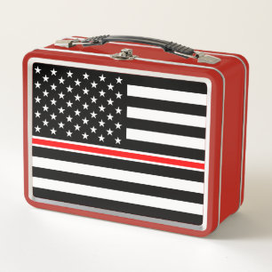 Thin Red Line Flag: Firefighter Hero Memorial Metal Lunch Box