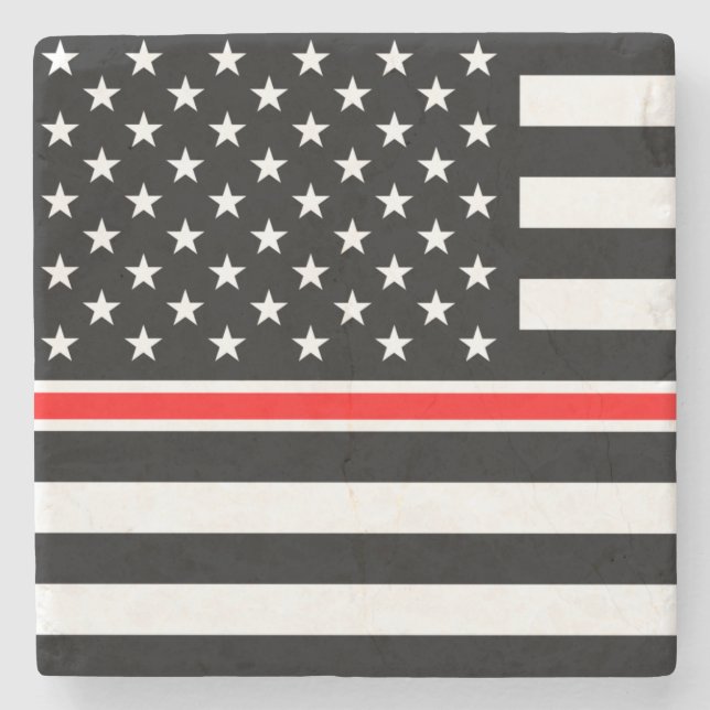Thin Red Line Flag: Firefighter Hero Memorial Stone Coaster (Front)