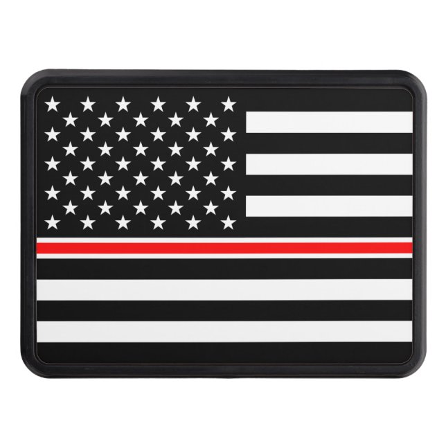 Thin Red Line Flag: Firefighter Hero Memorial Trailer Hitch Cover (Front)