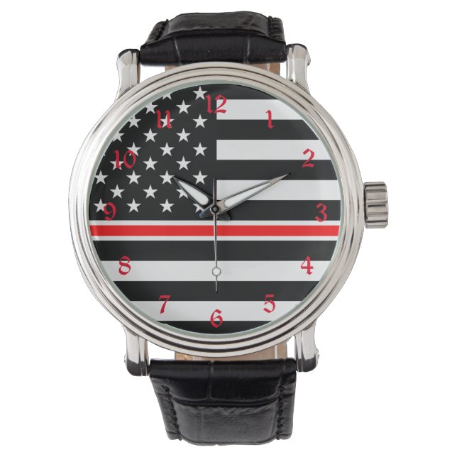 Thin Red Line Flag: Firefighter Hero Memorial Watch (Front)