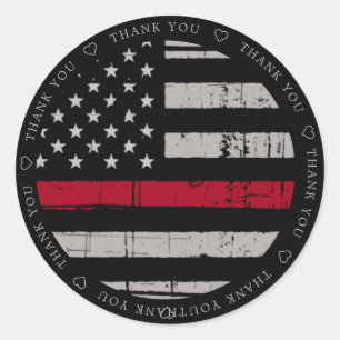 Thin Red Line Flag Firefighter Thank You  Classic Round Sticker