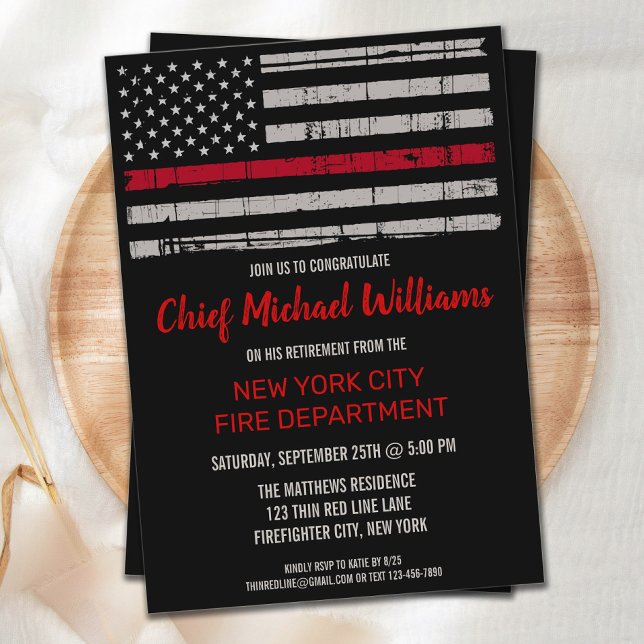Thin Red Line Flag Fireman Firefighter Retirement Invitation (Creator Uploaded)