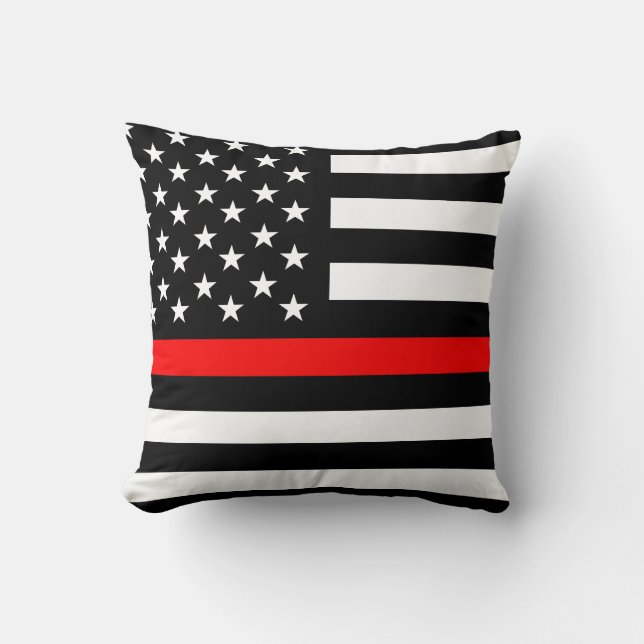 thin red line flag fireman firefighter usa united throw pillow (Front)