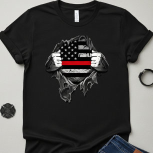  Thin Red Line Flag "Super Hero" Firefighter  T-Shirt