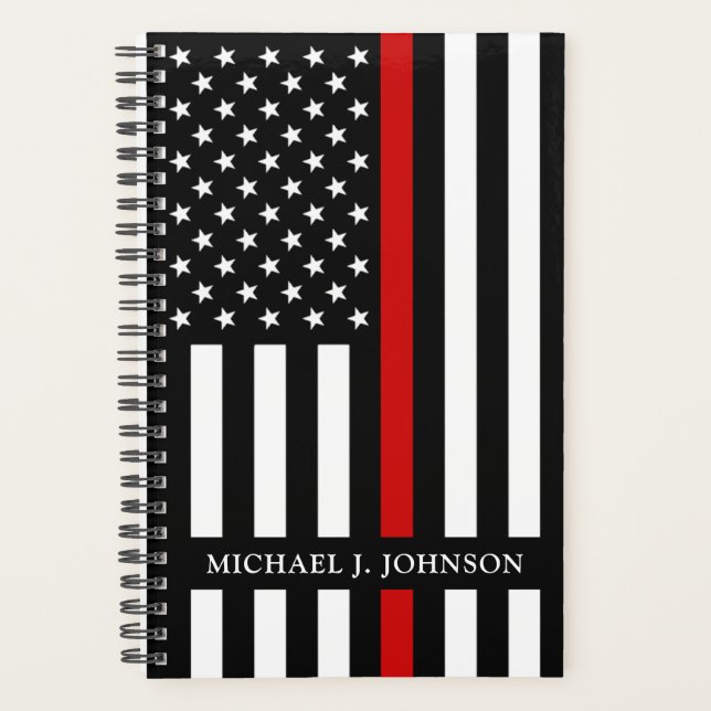 Thin Red Line Modern Personalized Firefighter  Planner (Front)