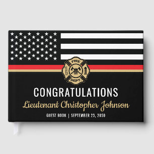 Thin Red Line Patriotic Firefighter Retirement Guest Book