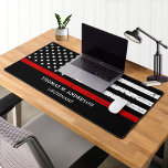 Thin Red Line Personalized Firefighter Desk Mat<br><div class="desc">Thin Red Line Firefighter Desk Mat - American flag in Firefighter Flag colours, vintage black and red design . Personalize with firefighter name and rank. This personalized firefighter desk mat is perfect for fire departments and fire service and fireman . COPYRIGHT © 2023 Judy Burrows, Black Dog Art - All...</div>