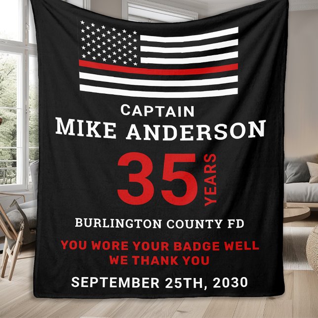 Thin Red Line Personalized Firefighter Retirement Fleece Blanket (Creator Uploaded)