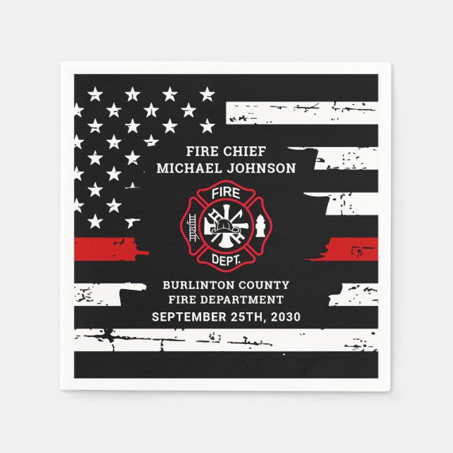 Thin Red Line Personalized Firefighter Retirement Napkin (Front)
