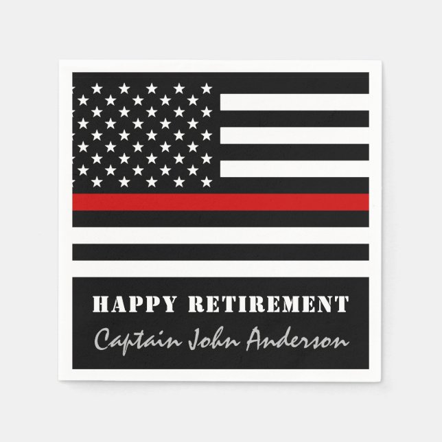 Thin Red Line Personalized Firefighter Retirement Napkin (Front)