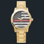 Thin Red Line Personalized Firefighter Retirement Watch<br><div class="desc">Celebrate and show your appreciation to an outstanding Firefighter with this Thin Red Line Retirement or Anniversary Firefighter Watch - American flag design in Firefighter Flag colours in a modern black an red design . Perfect for fire service awards and Firefighter Retirement gifts and fireman retirement. Personalize this firefighters retirement...</div>