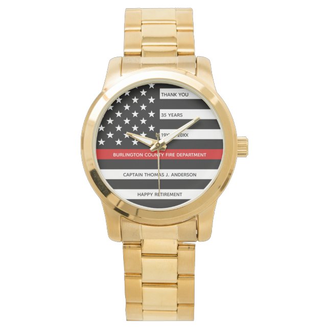 Thin Red Line Personalized Firefighter Retirement Watch (Front)