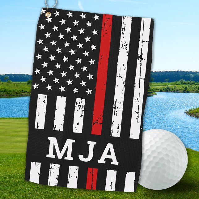 Thin Red Line Personalized Monogram Firefighter Golf Towel (Creator Uploaded)
