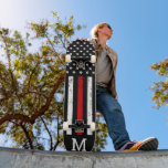 Thin Red Line Personalized Patriotic Firefighter Skateboard<br><div class="desc">Thin Red Line Skateboard - American flag in Firefighter Flag colours, distressed design . Personalize this firemen skateboard with monogram initial. This personalized fireman skateboard deck is perfect for firefighters, fireman, firefighter graduation and retirement gifts . COPYRIGHT © 2020 Judy Burrows, Black Dog Art - All Rights Reserved. Thin Red...</div>